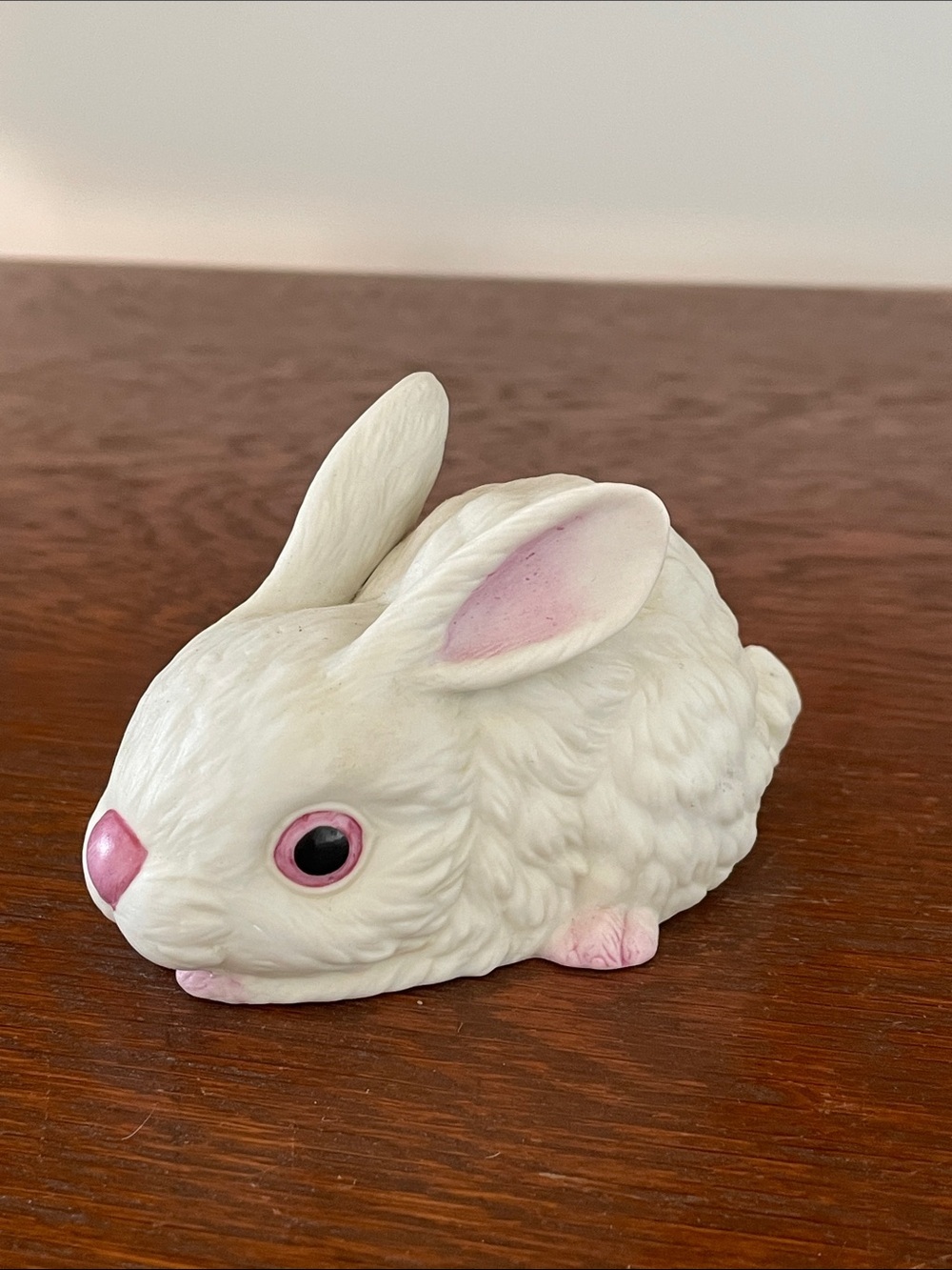 White & Pink Ceramic Bunny Figurine